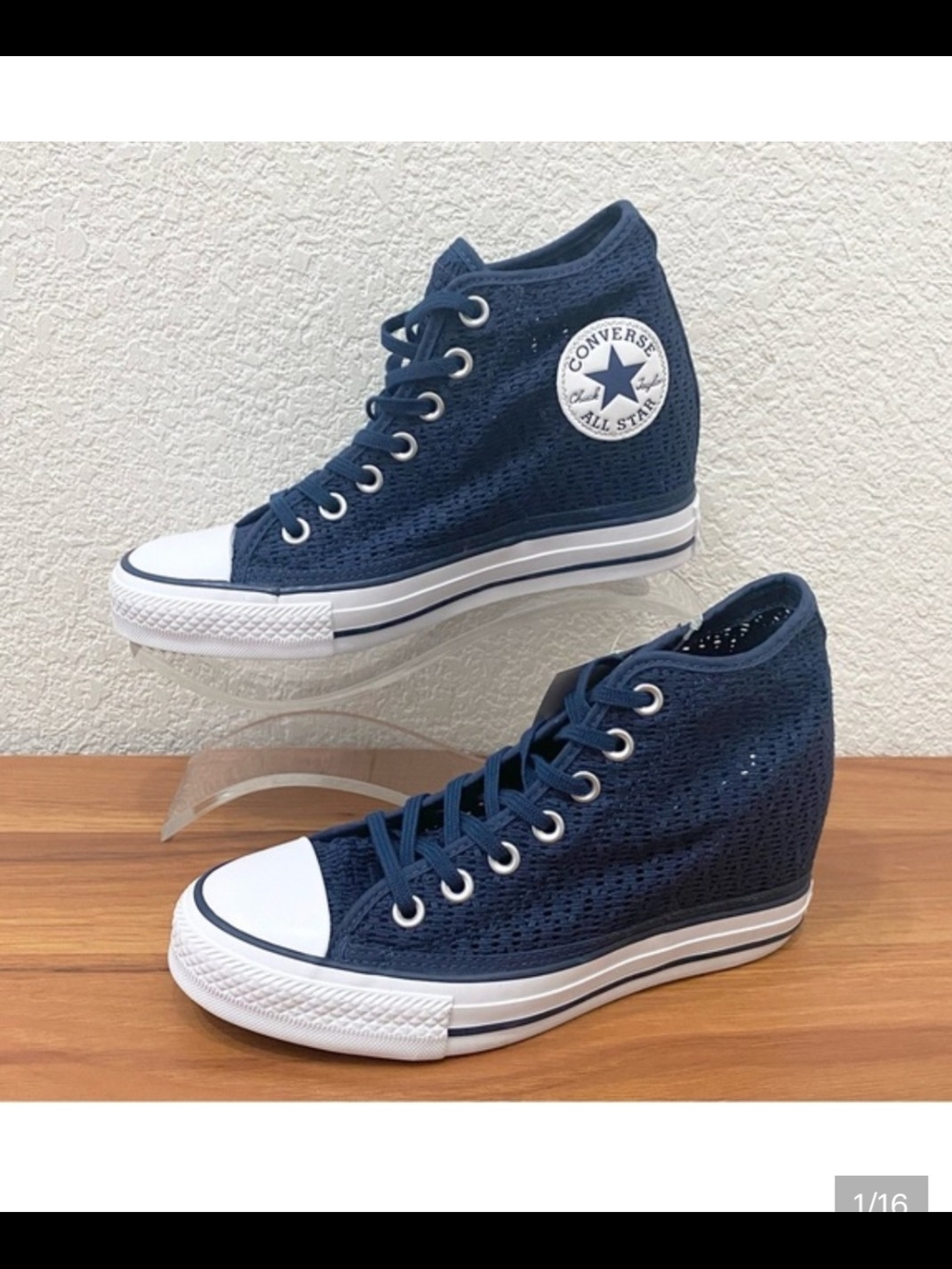 Converse Navy Crochet High-Top Wedge Sneakers 7